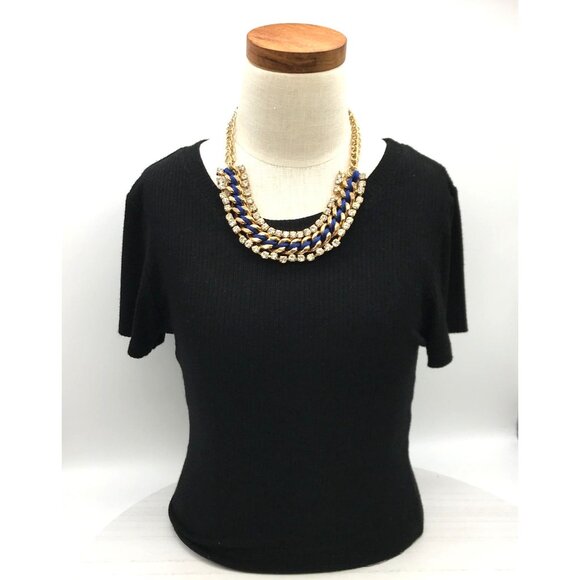 Vintage Style Statement Necklace Gold Tone Chain With Crystal Rhinestone and blu - Picture 5 of 6